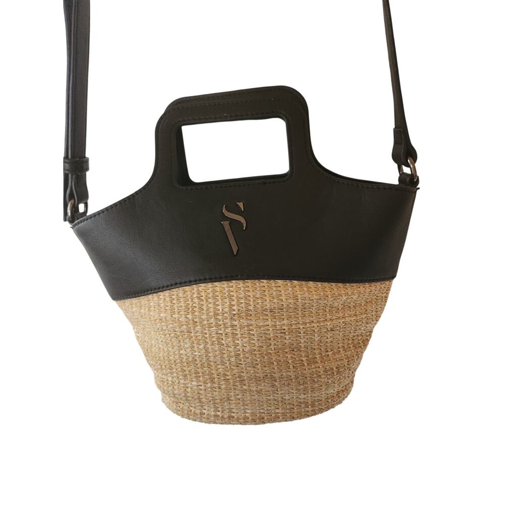 Simply Vera by Vera Wang Women's Straw/Leather Crossbody Handbag